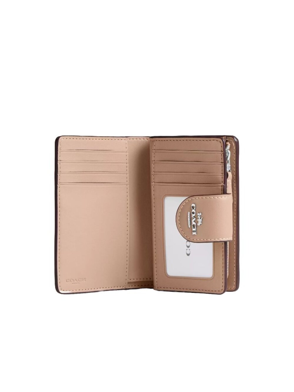 NWT- Women's Coach Medium Corner Zip Wallet, Signature Canvas, Silver/Sand/Taupe - Picture 9 of 10